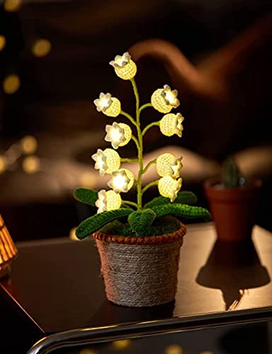 ANZRLE Lily of Valley Lamp, 10pcs Crochet Artificial Flowers with Night Lights Fake Lily of Valley Included Pots - for Gift, Birthday, Ideas for Valentine's Day, Desk Home Decorations (Warm Lamp)