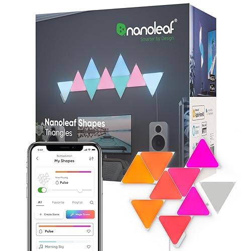 Nanoleaf Shapes Triangle Starter Kit, 9 Smart Light Panels LED RGBW - Modular Wi-Fi Colour Changing Wall Lights, Works with Alexa Google Assistant Apple Homekit, for Room Decor & Gaming - 9 Pack Starter Kit