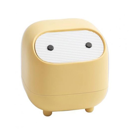AnyCar Small Waste Bin, Cute Ninja Press Desk Bin with Lid, Bedroom Bin with 1 Roll of Waste Bag, Dustbin for Home Bedroom Kitchen Car Office Trash Can (yellow waste bin)