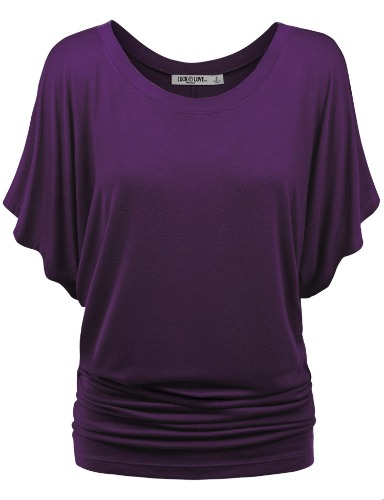 Lock and Love Women's Solid Short Sleeve Boat Crew Neck V Neck Dolman Top XS - 5XL Plus Size - Large Wt742_dark_purple