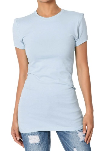 TheMogan Women's Basic Round Crew Neck Short Sleeve T-Shirts Stretch Cotton Spandex Tee - X-Large Ash Blue