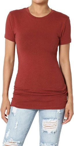 TheMogan Women's Basic Round Crew Neck Short Sleeve T-Shirts Stretch Cotton Spandex Tee - X-Large Dark Rust