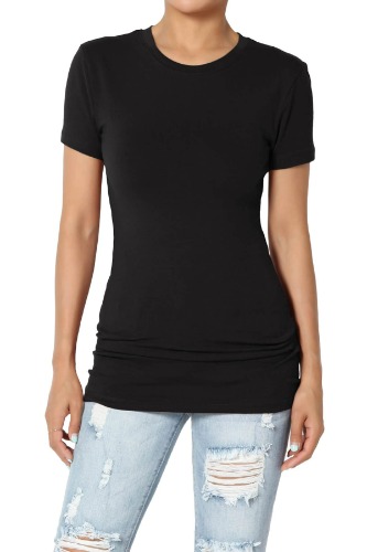 TheMogan Women's Basic Round Crew Neck Short Sleeve T-Shirts Stretch Cotton Spandex Tee - X-Large Black