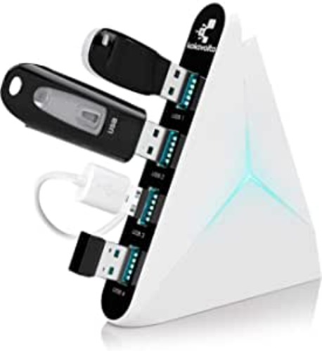 USB Hub 3.0 Vertical Data Hub with Long Cord - 4 Port White Charger Splitter USB Extension Cable - Extra USB Ports for Devices Such as Game Consoles Laptop Desktop - white