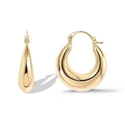 PAVOI 14K Gold Plated Sterling Silver Posts Chunky Hoop Earrings for Women | Thick Lightweight Trendy Gold Hoops - Yellow Gold - 17 Millimeters