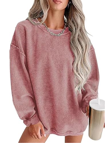 Womens Crewneck Oversized Corduroy Corded Sweatshirt Casual Long Sleeve Trendy Pullover Comfy Tops