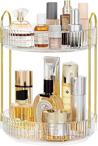 HBlife 360° Rotating Makeup Organizer, 2 Tier Spinning Perfume Skincare Organizer Large Capacity Cosmetic Storage for Bathroom, Vanity, Countertop, Clear - Clear - 2 Tier