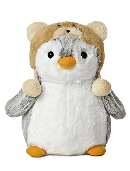 Aurora Pompom 9" Penguin Plush with Blue Hat from World (Brown Hat)