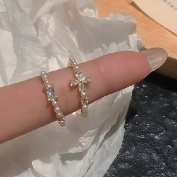 Rhinestone Faux Pearl Ring (Various Designs)