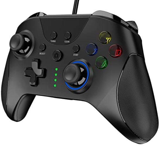 Wired Pro Gaming Controller with ALPS high-precision joystick and Hall trigger Dual Vibration Gamepad with Back 4 Programmable Keys Turbo for PC Switch Android (Black&LED)