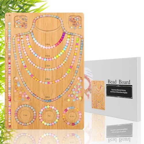 Adrattnay Wooden Bead Boards for Jewelry Making with Box, 16.9 x 11.4” Bamboo Beading Board for Bracelet Necklaces Making, Beginners Bead Design Board Measuring Beads Tray
