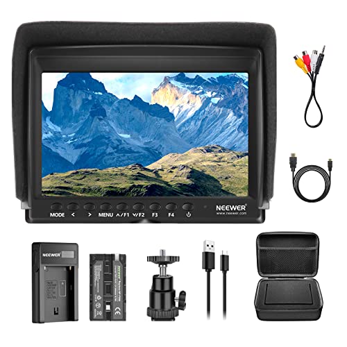 Neewer F100 7 Inch Camera Field Monitor HD Video Assist Slim IPS 1280x800 HDMI Input 1080p with 2600mAh Li-ion Battery/USB Charger，Carrying Case for DSLR Cameras, Stabilizer, Film Video Making Rig