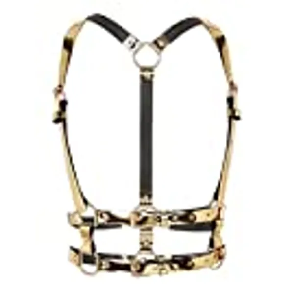 TiaoBug Unisex Sexy Body Brust Harness Leder Geschirr Kunstleder Einstellbar Schnallen Gürtel Clubwear Punk Rollenspiel Kostüm Zubehör in Gold Silber