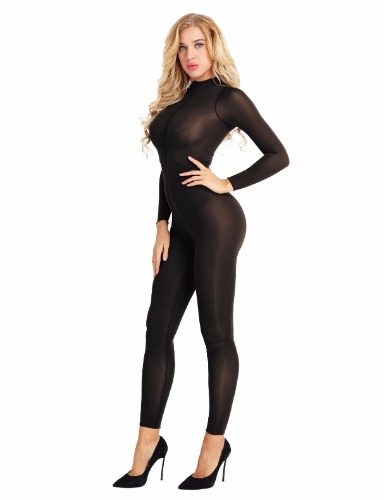 Agoky Damen Transparent Body Einteiler Strumpfhose Unterwäsche Elastisch Ganzkörperanzug Bodystockings Nachtclub Bar Outfits - L Schwarz
