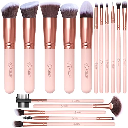 Makeup Brushes Makeup Brush Set, BESTOPE PRO Makeup Brushes Kit, 16Pcs Professional Makeup Brush Set for Eye and Face, Foundation Powder Concealers Blush Eyeshadow Brush Make UP Brushes Kit Pink - Matte Pink - 16 Piece Set