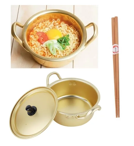 Korean Noodle Pot Hot Shin Ramyun Aluminum 6.3(16cm) with SoltreeBundle Natural Bamboo Chopstick (1 Pairs)