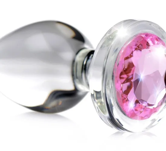 Anal Plug - Pink Gem Glass Anal Plug - Medium