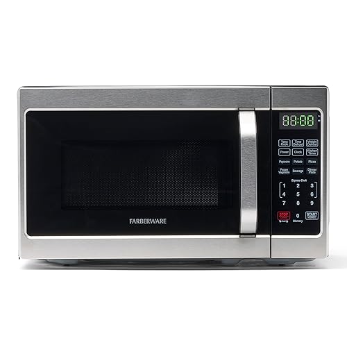 Farberware Countertop Microwave 700 Watts, 0.7 Cu. Ft. - Microwave Oven With LED Lighting and Child Lock - Perfect for Apartments and Dorms - Easy Clean Stainless Steel - Stainless Steel - 0.7 Cu. Ft.