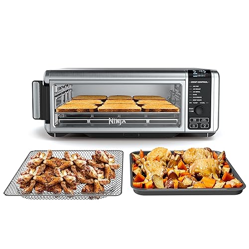 Ninja SP101 Digital Air Fry Countertop Oven with 8-in-1 Functionality, Flip Up & Away Capability for Storage Space, with Air Fry Basket, Wire Rack & Crumb Tray, Silver - 8-in-1 Flip Oven