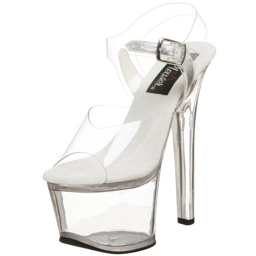 Pleaser Women's Sky-308 Ankle-Strap Sandal - 8 - Clear/Clear