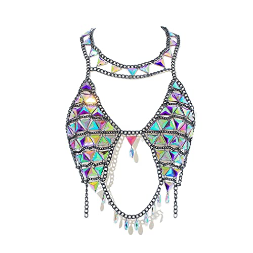 Boho Body Chain Bra Silver Sexy Rhinestone Halter Backless