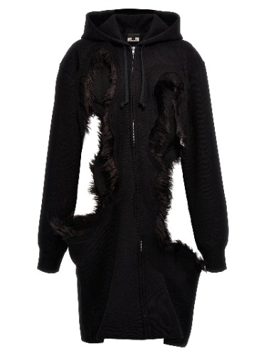 Faux Fur Cut Out Hoodie Sweatshirt Black - XL
