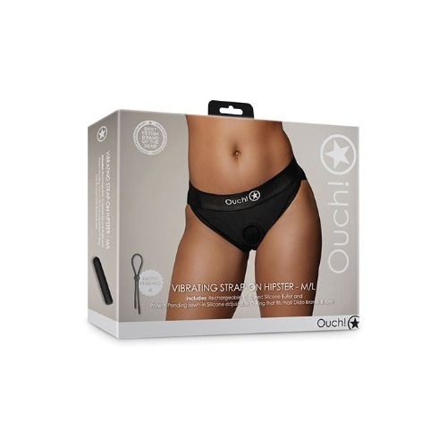 Shots Ouch Vibrating Strap On Hipster - Black - Medium/Large