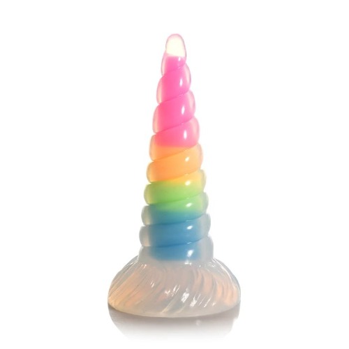 Creature Cocks Uni-Glow Glow-in-the-Dark Rainbow Silicone Fantasy Shaped Harnessable Unicorn Horn Dildo With Suction Cup