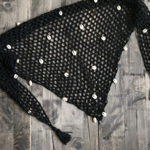 Crochet Bathing Suit Cover Up Skirt Wrap - Black / One Size