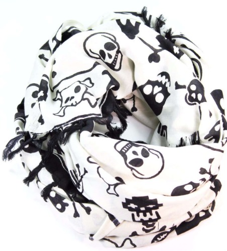 Skull Mania Scarf - Black/White / Cotton / Skull