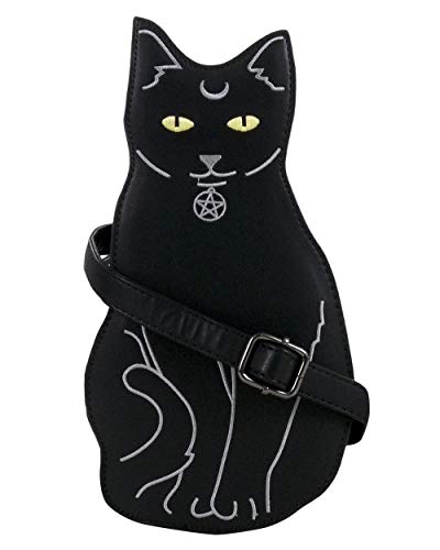 GOTHIC BLACK PAGAN CAT SHOULDER BAG GOTHX Ladies Long Strap Vegan Leather Black Handbag | Pagan Punk Rock Goth Bag