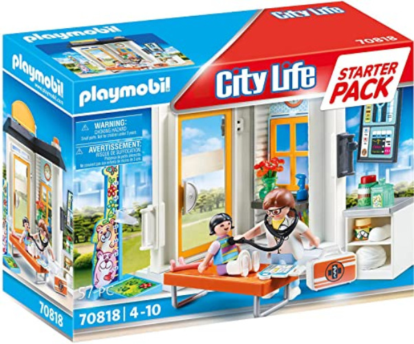 Playmobil 70818 Starter Pack Cabinet de pédiatre - City Life - avec Deux Personnages, Une Table d'auscultation et des Accessoires - L'Hôpital - Coffret découverte idée Cadeau - Dès 4 Ans