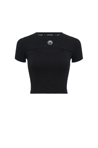 Moon Logo Ribbed Jersey Cut-Out T-Shirt • Marine Serre