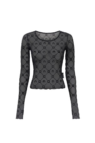 Moonogram Mesh Flock Second Skin Cropped Top • Marine Serre