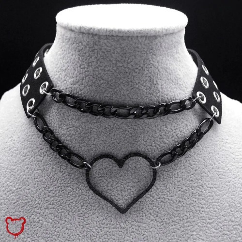 Black Heart Chain Leather Choker