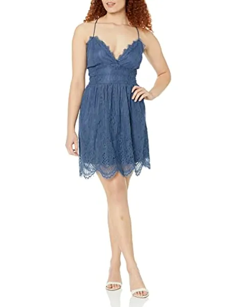 AOOKSMERY Women Summer V-Neck Spaghetti Straps Lace Backless Party Club Beach Mini Midi Dresses