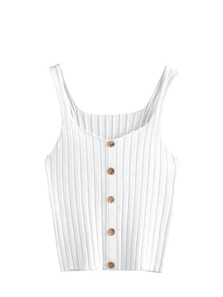 SweatyRocks Women's Sleeveless Vest Button Front Crop Tank Top Ribbed Knit Belly Shirt