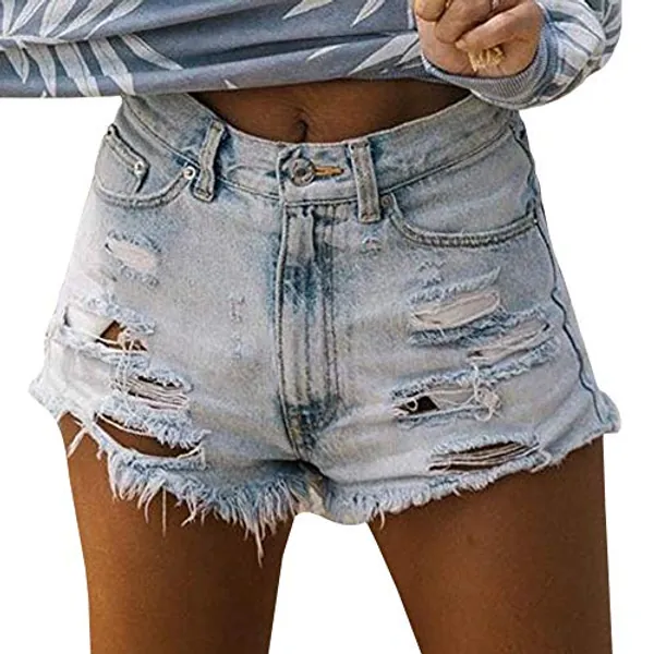 Sexyshine Women's High Waist Distressed Casual Cut Off Ripped Jeans Denim Shorts