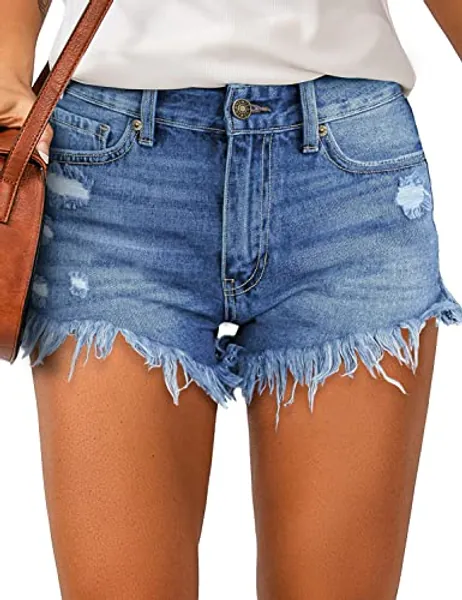 luvamia Women Casual High Waisted Denim Shorts Frayed Raw Hem Ripped Jeans Shorts