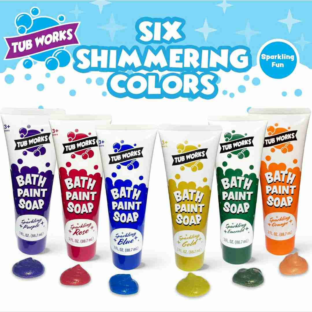 Shimmer 6 Pack | Non-Toxic | Washable Bathtub Paint for Finger Painting on Tub Walls | Ideal Toddler Bath Toys for Creative Play | Easy to Clean, Fun Paint Soap

