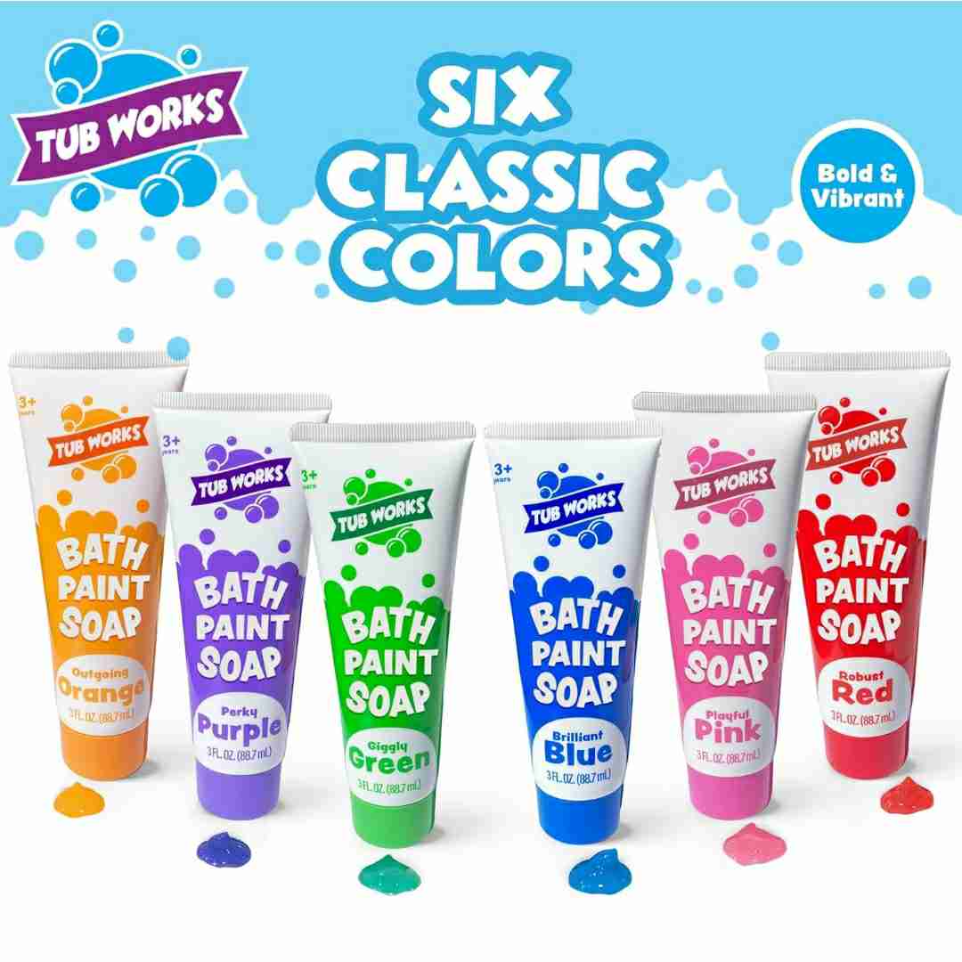Classic 6 Pack | Non-Toxic | Washable Bathtub Paint for Finger Painting on Tub Walls | Ideal Toddler Bath Toys for Creative Play | Easy to Clean, Fun Bath Art

