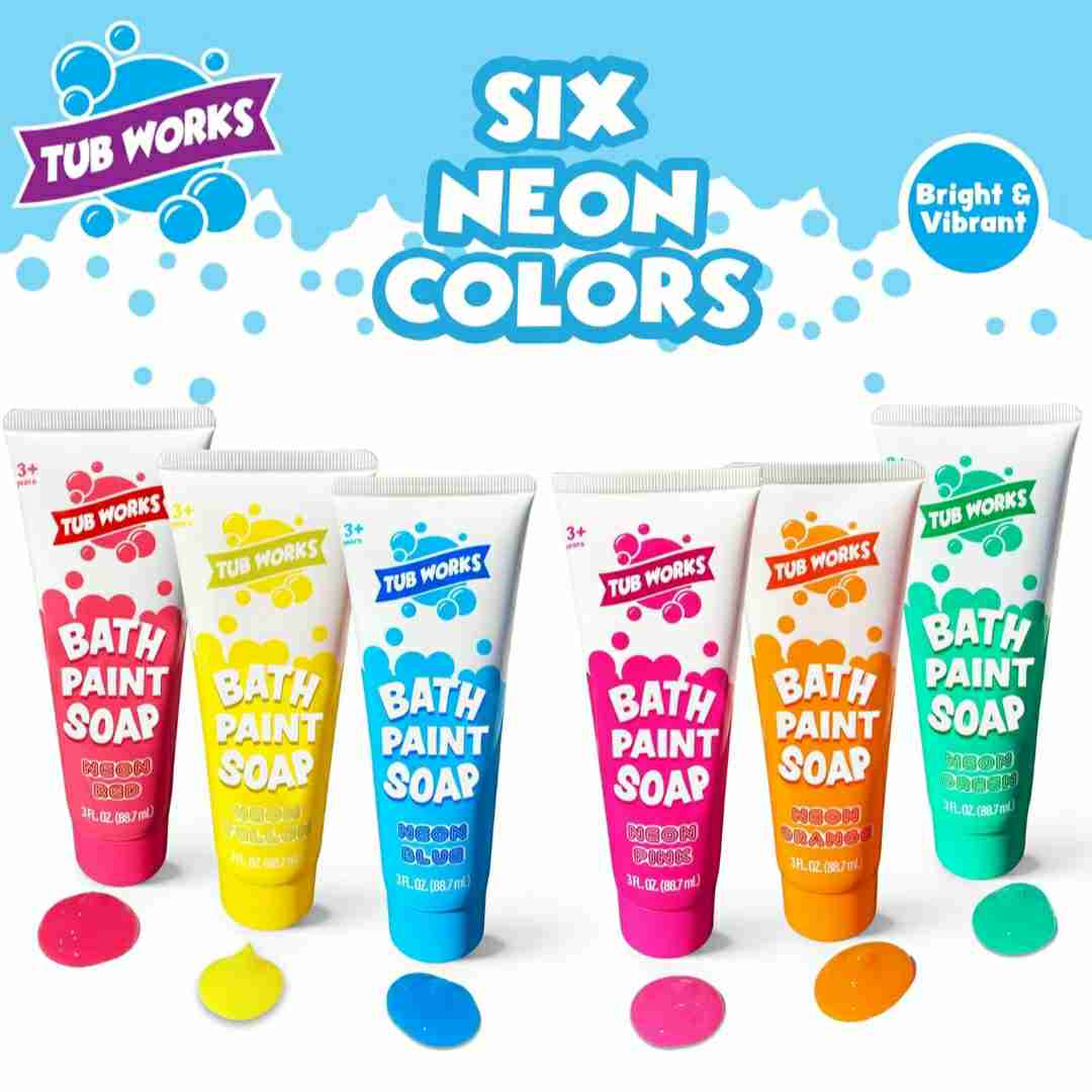 Neon 6 Pack | Non-Toxic | Washable Bathtub Paint for Finger Painting on Tub Walls | Ideal Toddler Bath Toys for Creative Play | Easy to Clean, Fun Paint Soap

