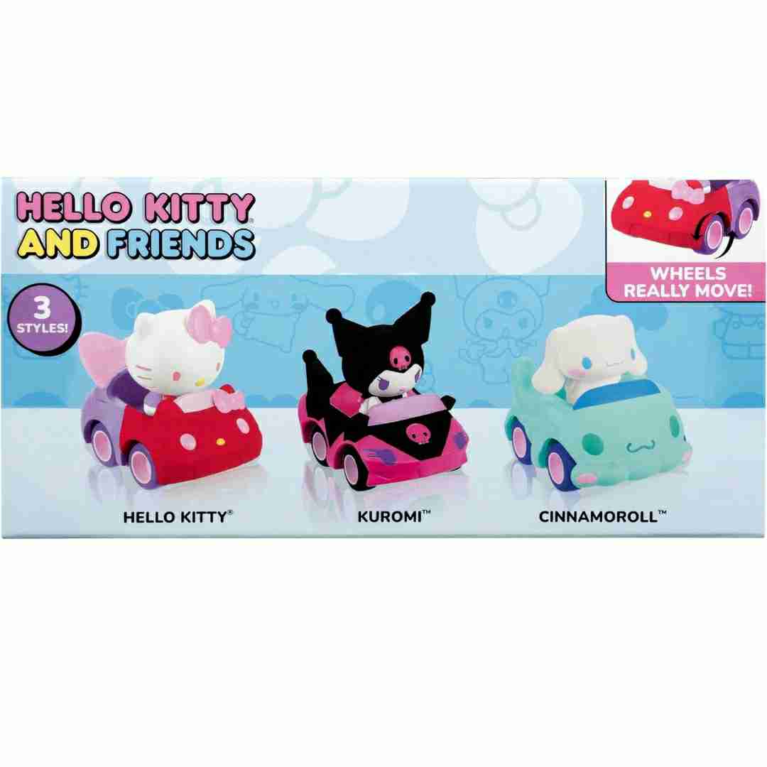 Hello Kitty and Friends 2-inch Vehicle 3-Pack - Features Hello Kitty, Kuromi, and Cinnamoroll 

