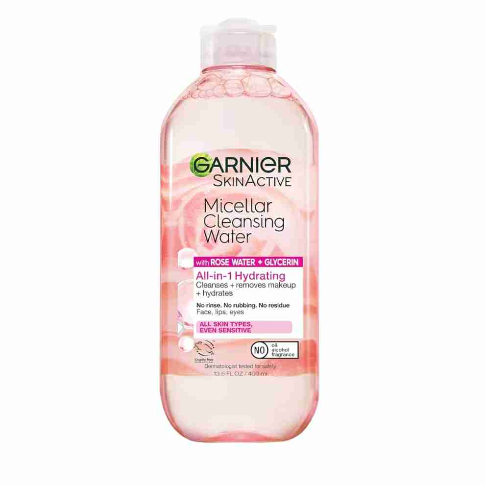 Micellar Water with Rose Water and Glycerin, Hydrating Facial Cleanser & Makeup Remover, For All Skin Types, Vegan, Cruelty Free, 13.5 Fl Oz (400mL), 1 Count


