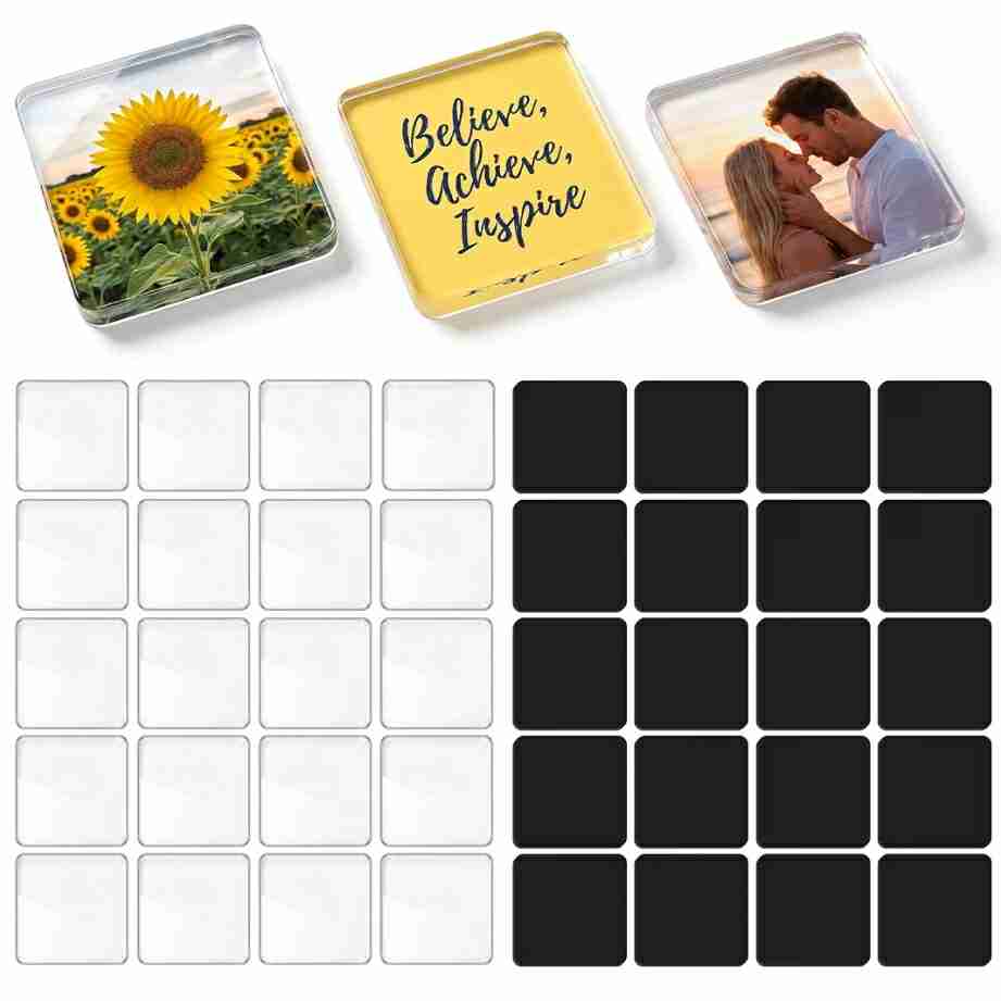 Clear Acrylic DIY Fridge Magnet Kit, 20 Pack 2x2 Square for Photos

