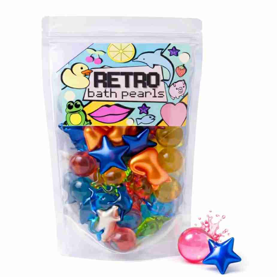 Retro Bath Beads Jumbo Pack of 30. Various Shapes and Scents. Animals, Hearts, Stars, Pearls. Bath Oil Beads. 

