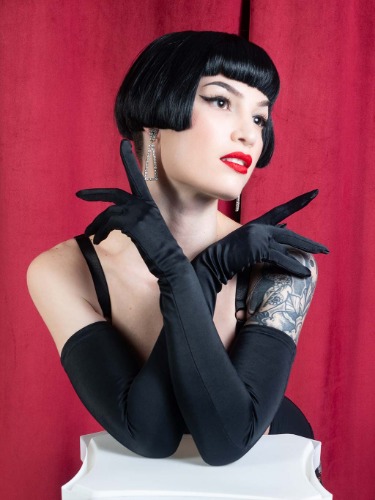 WhatKatieDid Black Long Satin Gloves