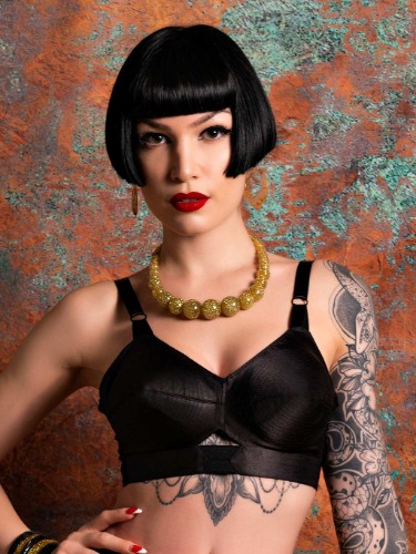 WhatKatieDid Maitresse Black Satin Bullet Bra