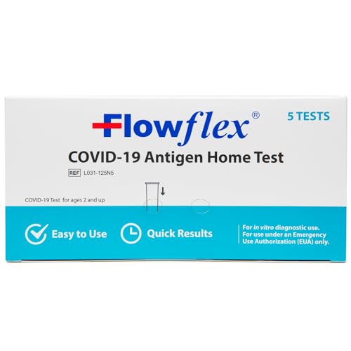 Flowflex COVID-19 Antigen Home Test kit, 1 Pack, 5 Tests Total. FDA EUA Authorized OTC at-Home Self-Test, Non-invasive Nasal Swab, Easy to Use and No Discomfort, Results in 15 Minutes - 1 Pack, 5 Tests