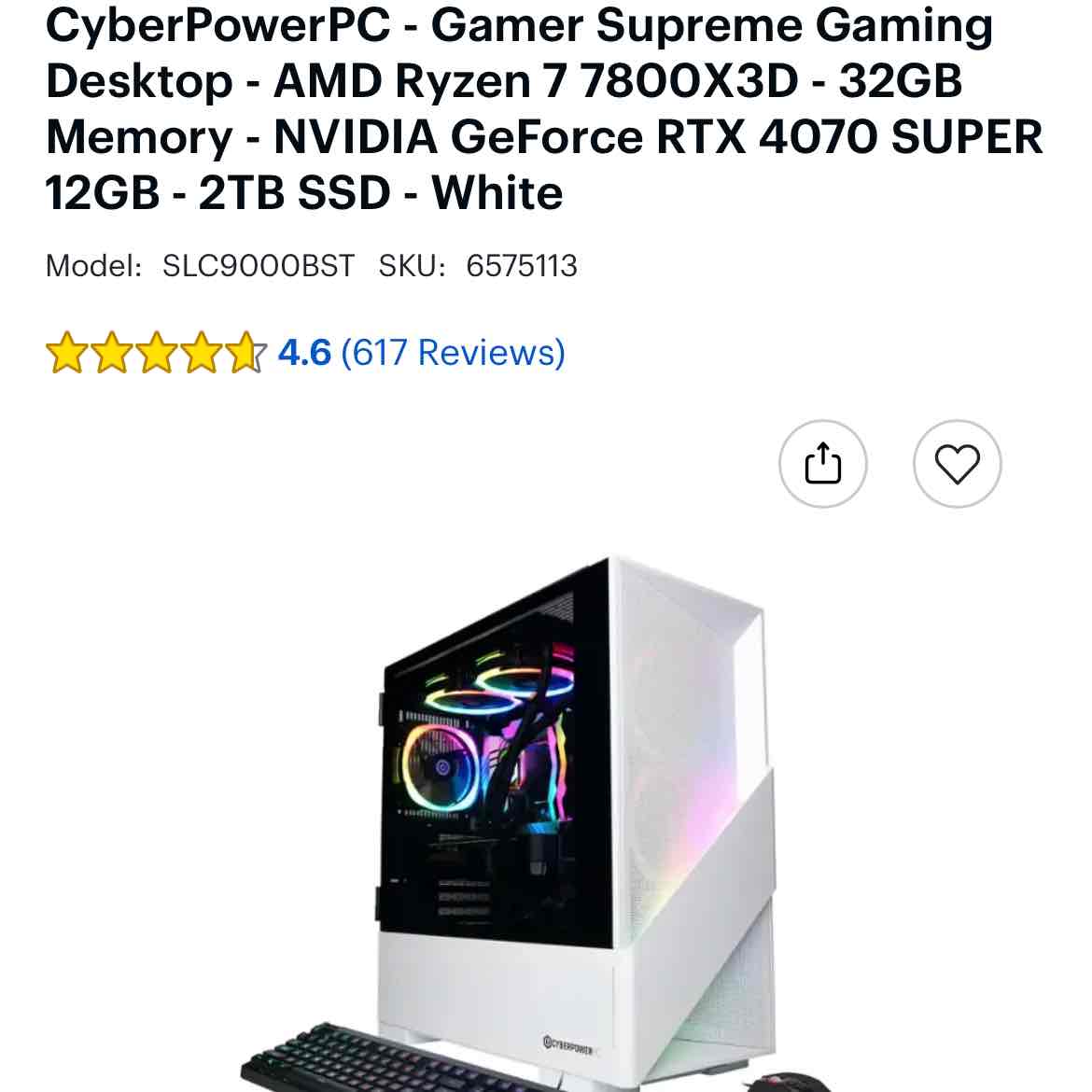 CyberPowerPC - Gamer Supreme Gaming Desktop - AMD Ryzen 7 7800X3D - 32GB Memory - NVIDIA GeForce RTX 4070 SUPER 12GB - 2TB SSD - White